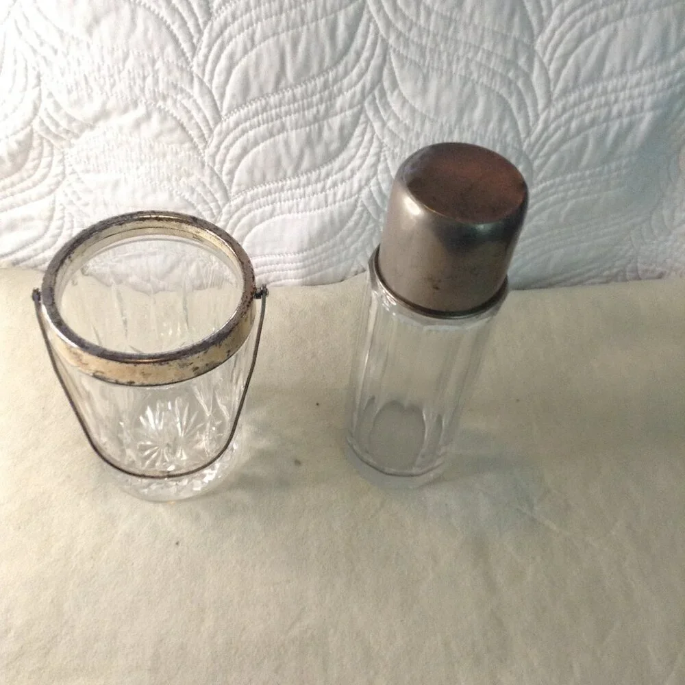 VTG 3 pc Crystal Ice Bucket/Shaker/Tongs, Barware, Tongs Made in Occupied China